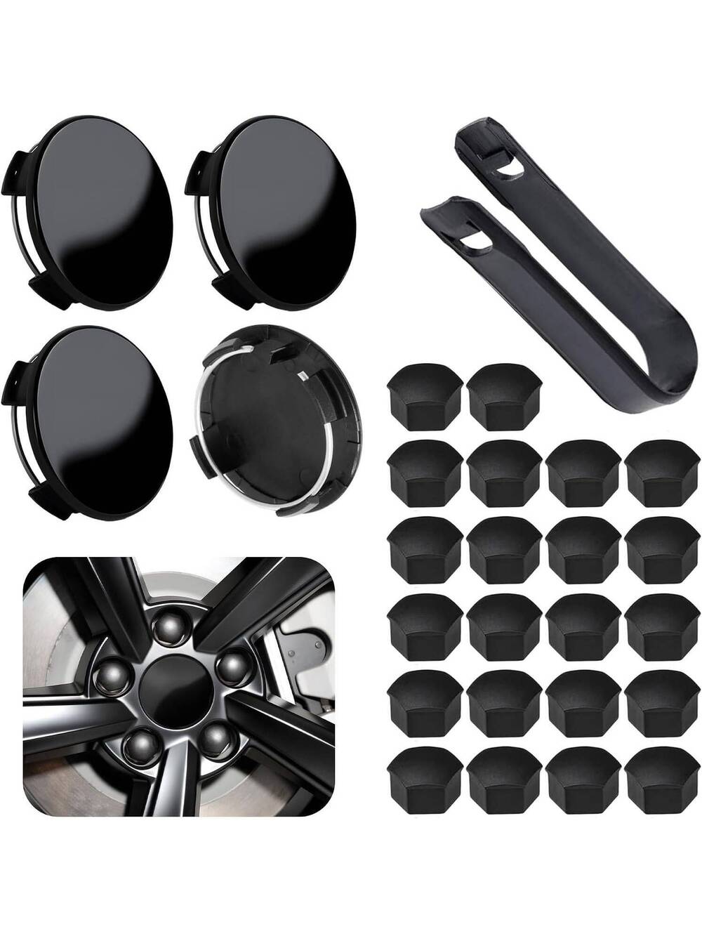 Tesla Model 3/Y Wheel Center Caps and Lug Covers, 4-Pack